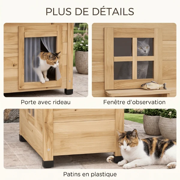 Cabane chat extérieur en bois étanche et surélevée - WoodHaven™