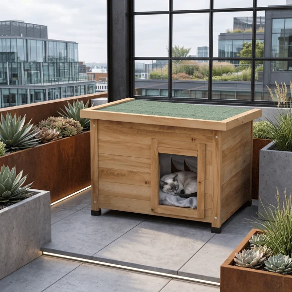 Cabane chat extérieur en bois étanche et surélevée - WoodHaven™
