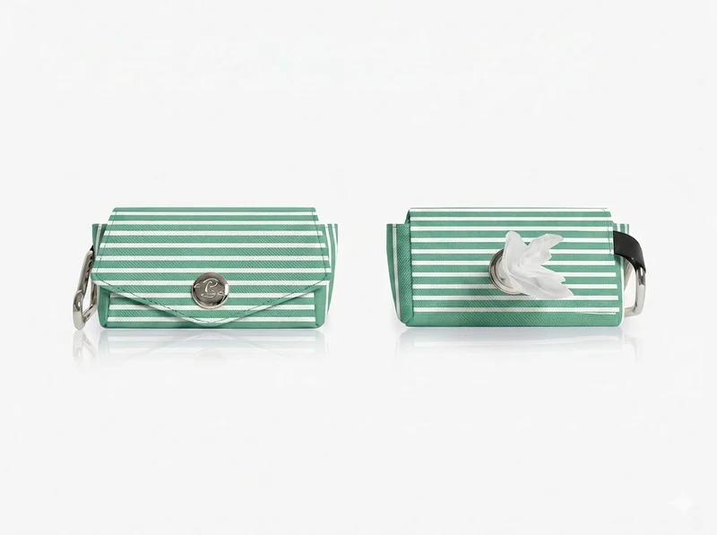 Pochette pour sacs à crottes rayée vert et blanc