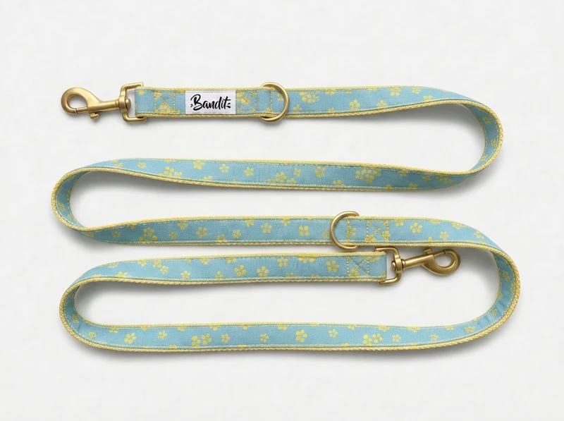 Laisse pour chien jean fleurs jaunes