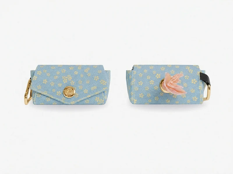 Pochette pour sacs à crottes jean fleurs jaunes