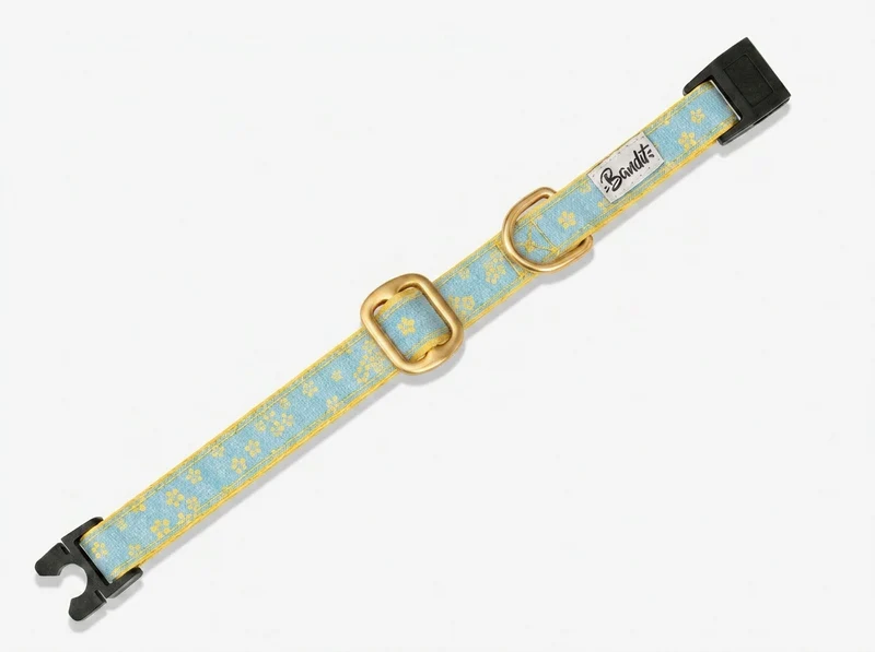 Collier pour chat jean fleurs jaunes