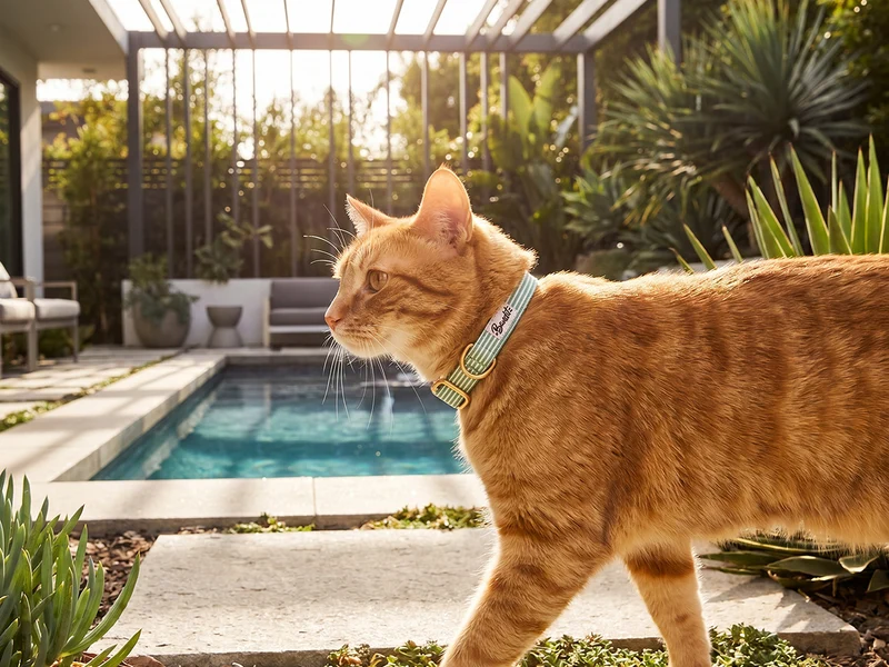 Collier pour chat rayé vert et blanc