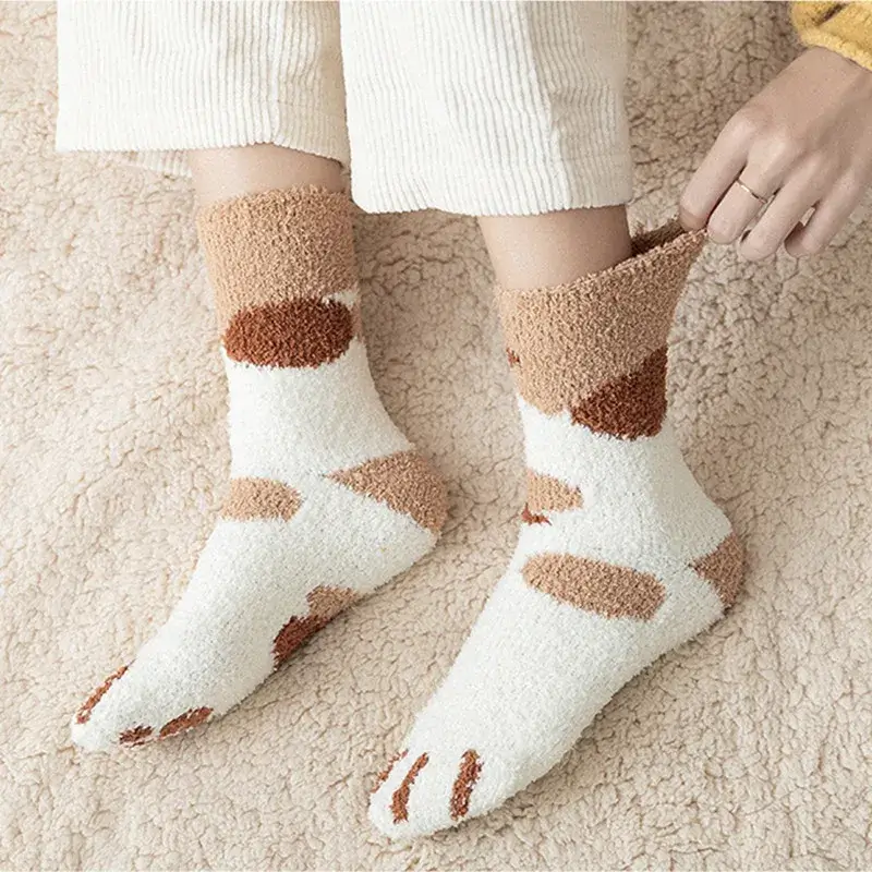 Chaussettes chaudes d'hiver pattes de chat