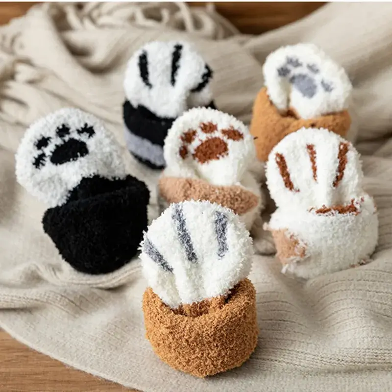 Chaussettes chaudes d'hiver pattes de chat