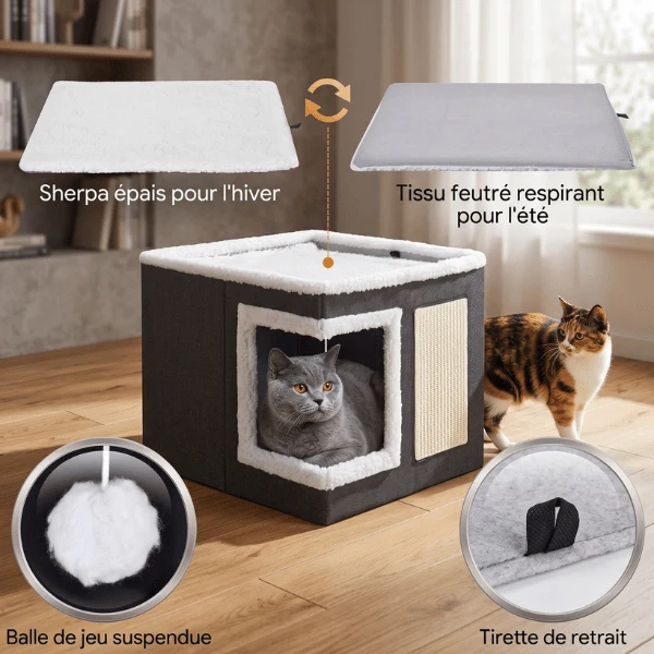 Niche a chat - Polyvalente pliable couchage avec griffoir - RelaxCube™