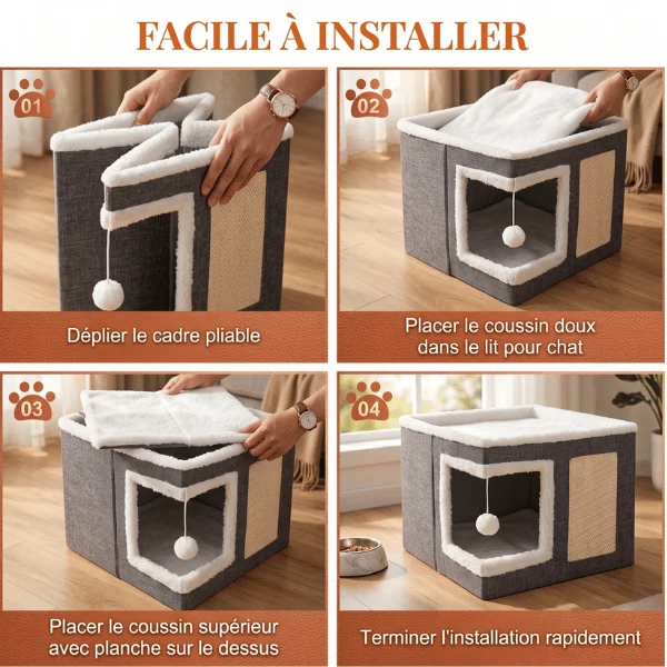 Niche a chat - Polyvalente pliable couchage avec griffoir - RelaxCube™