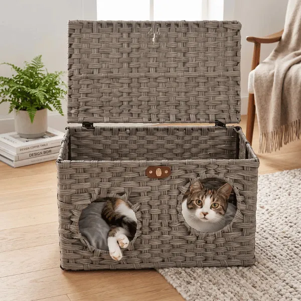 Cabane pour Chat - Double entrée en rotin & coussin - NestCube2™
