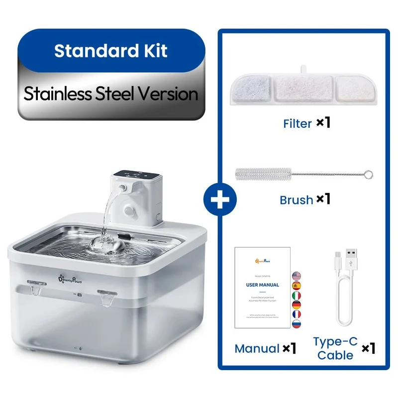 Fontaine à eau automatique pour chat 2.5L – Acier inoxydable & batterie longue durée