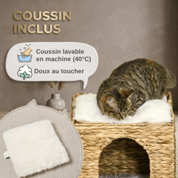 Cabane chat - Osier et coussins ultra doux - WickerNest™