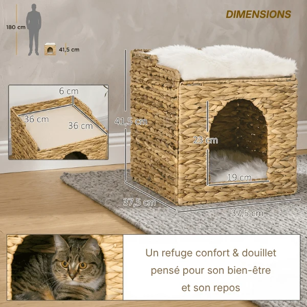 Cabane chat - Osier et coussins ultra doux - WickerNest™