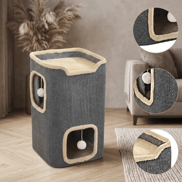 Maisonnette chats - Cachette couchage et griffoir 3 niveaux - LoftCat™