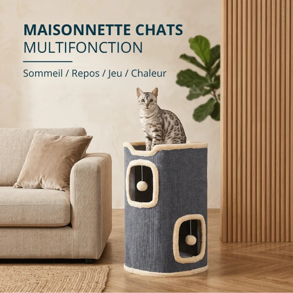 Maisonnette chats - Cachette couchage et griffoir 3 niveaux - LoftCat™
