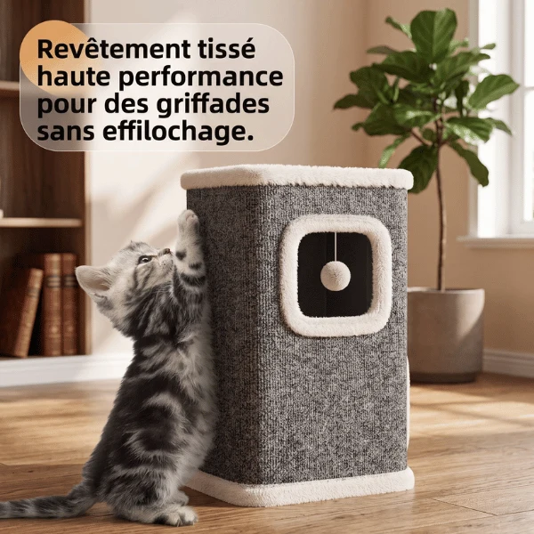Maisonnette chats - Cachette couchage et griffoir 3 niveaux - LoftCat™