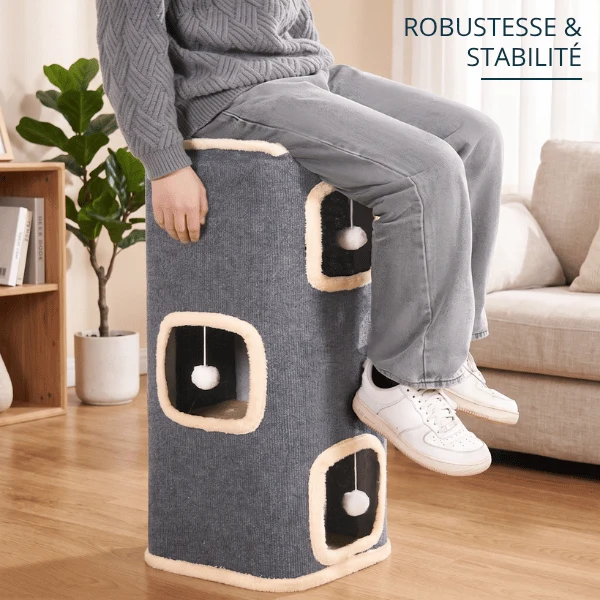 Maisonnette chats - Cachette couchage et griffoir 3 niveaux - LoftCat™