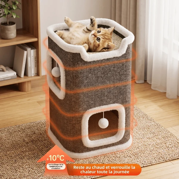 Maisonnette chats - Cachette couchage et griffoir 3 niveaux - LoftCat™
