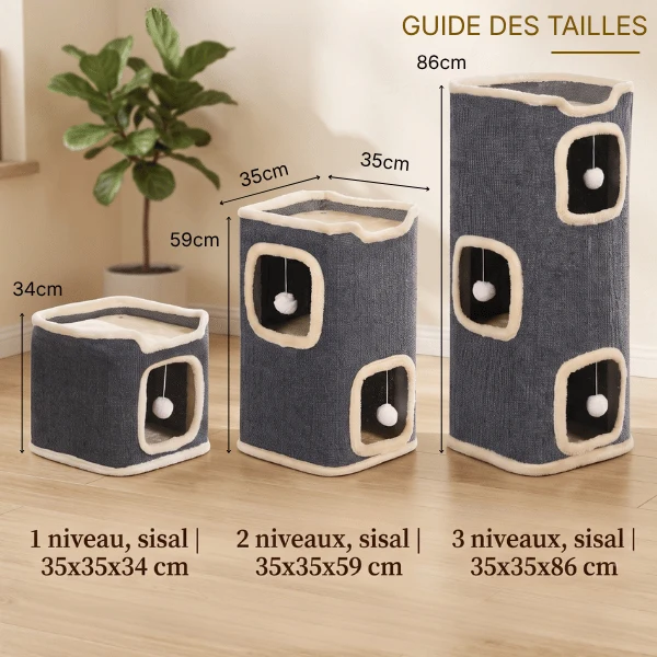 Maisonnette chats - Cachette couchage et griffoir 3 niveaux - LoftCat™