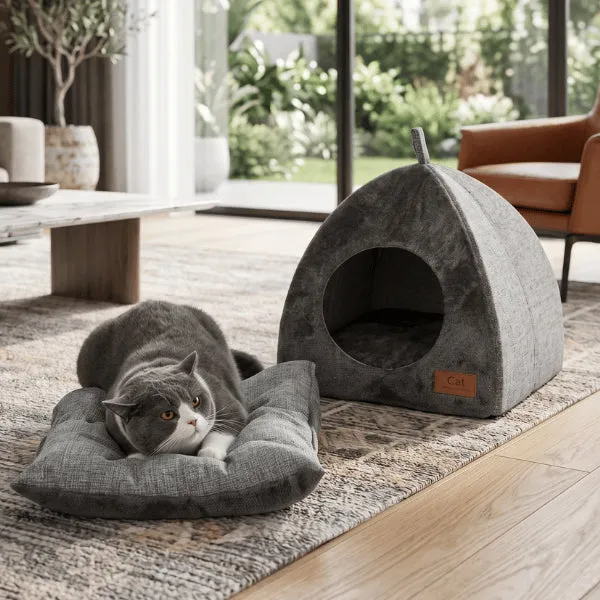 Niche pour chat - Ultra moelleuse à coussin polaire - CozyNest™