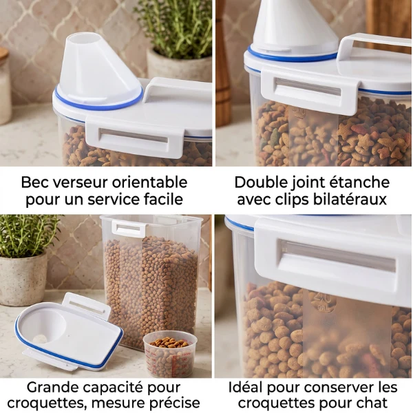 Boite à croquettes chat - Étanche à bec verseur et doseur - CroqDose™