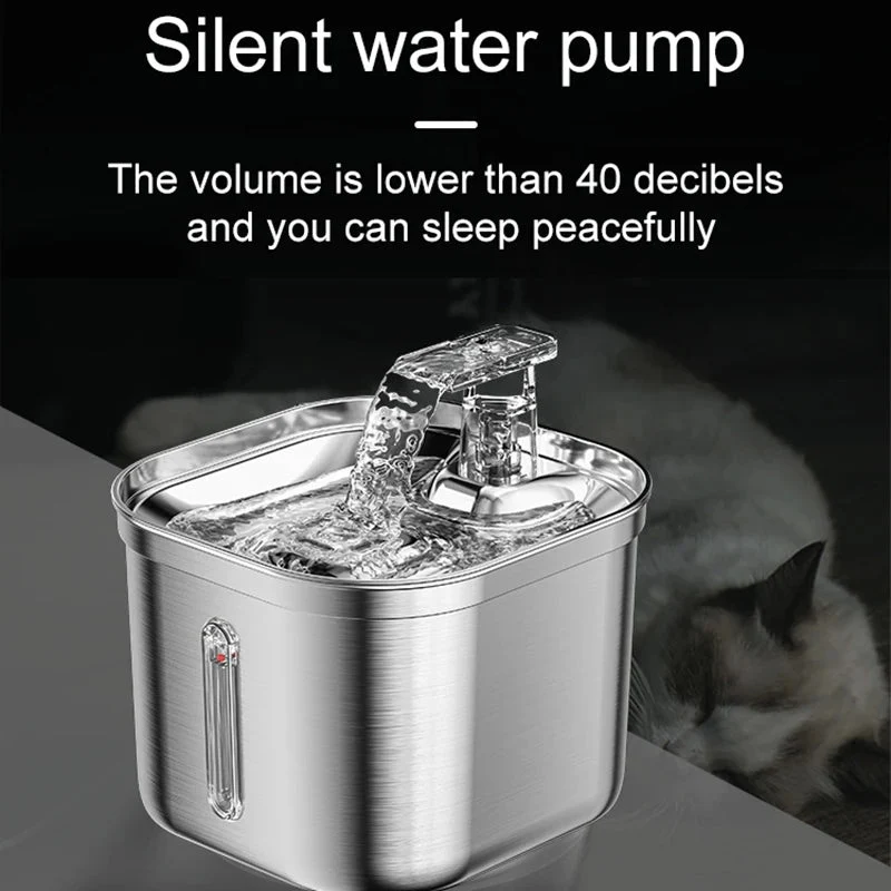 Fontaine pour chat en acier inoxydable avec indicateur de niveau d'eau