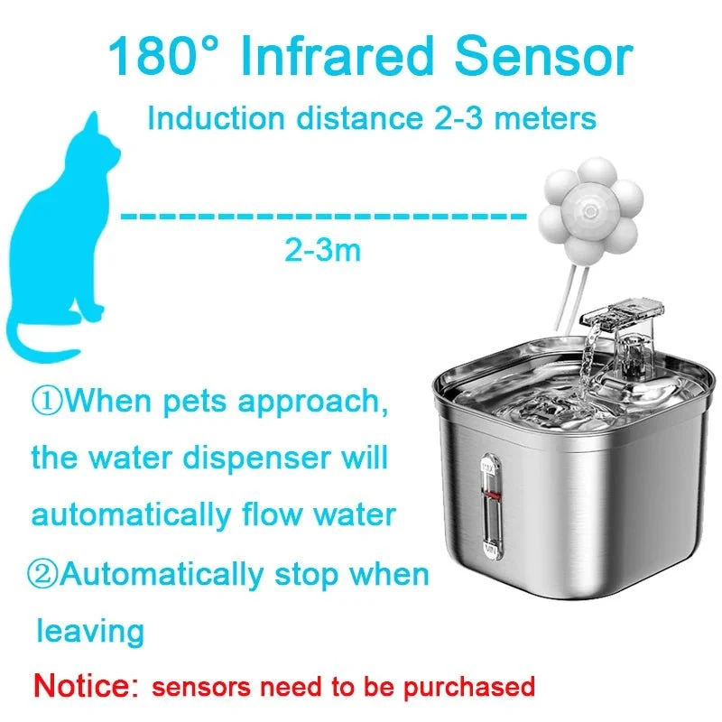 Fontaine pour chat en acier inoxydable avec indicateur de niveau d'eau