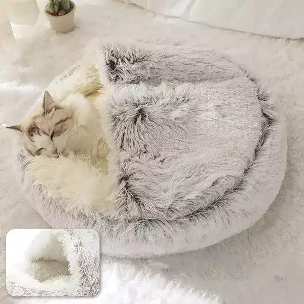 Nid Semi-Fermé pour Chat - Coussin Lit en Peluche Doux et Apaisant