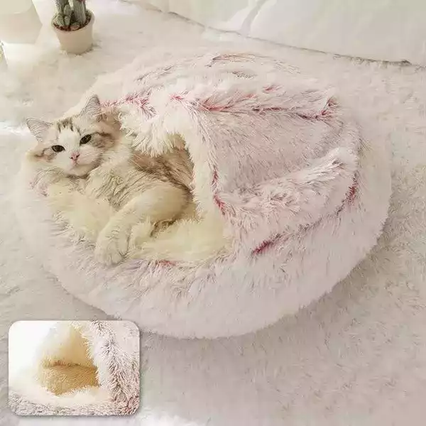 Nid Semi-Fermé pour Chat - Coussin Lit en Peluche Doux et Apaisant