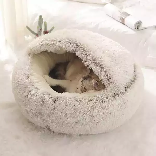 Nid Semi-Fermé pour Chat - Coussin Lit en Peluche Doux et Apaisant