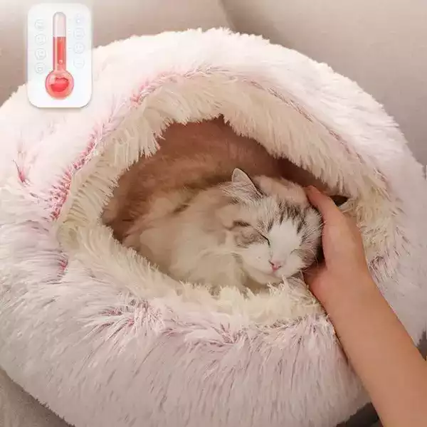 Nid Semi-Fermé pour Chat - Coussin Lit en Peluche Doux et Apaisant