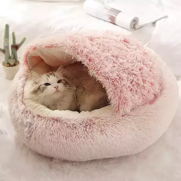 Nid Semi-Fermé pour Chat - Coussin Lit en Peluche Doux et Apaisant