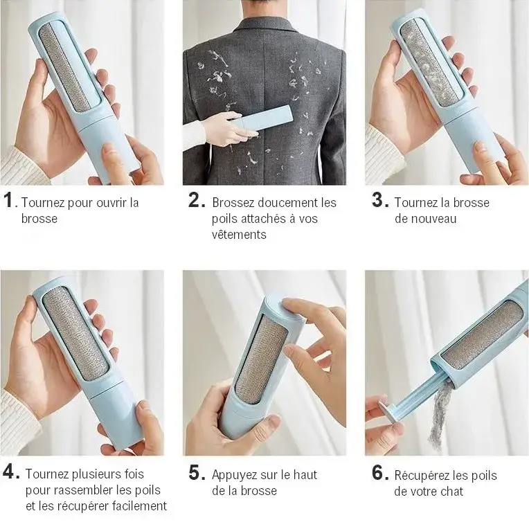 Brosse de nettoyage anti-poils pour chat - Parfaite pour vêtements et meubles