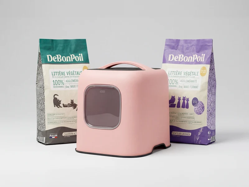 Pack Bac à litière Rotho + Litière DeBonPoil végétale 15L