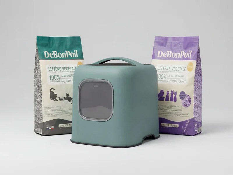 Pack Bac à litière Rotho + Litière DeBonPoil végétale 15L