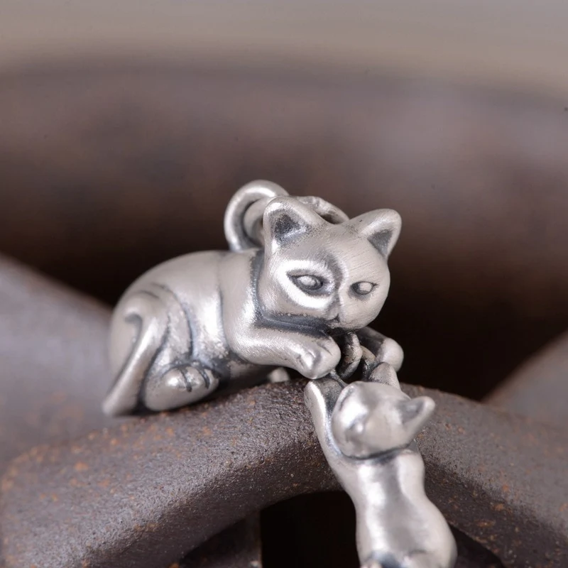 Pendentif maman et ses chatons en argent