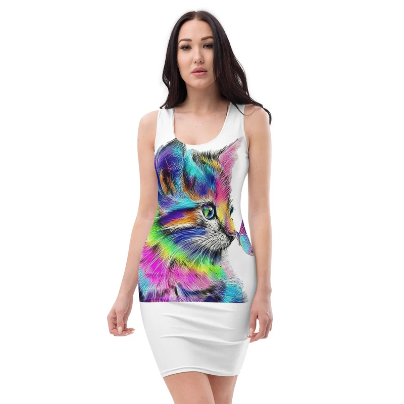 Robe moulante chat et papillon