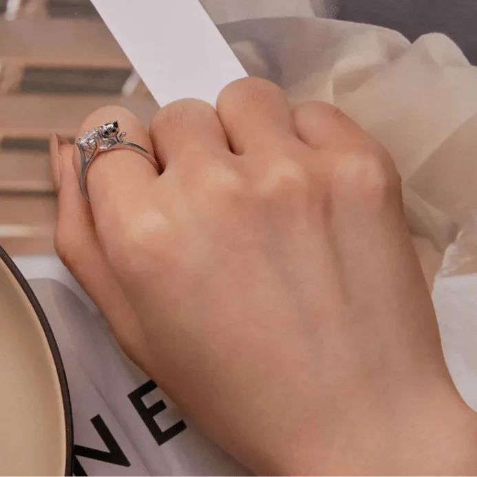 Bague Chat Argent Éclatant
