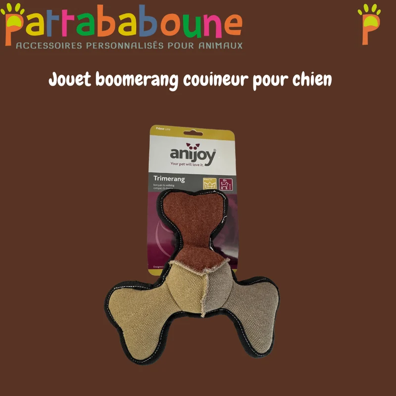 Jouet pour chien boomerang couineur - Os textile renforcé