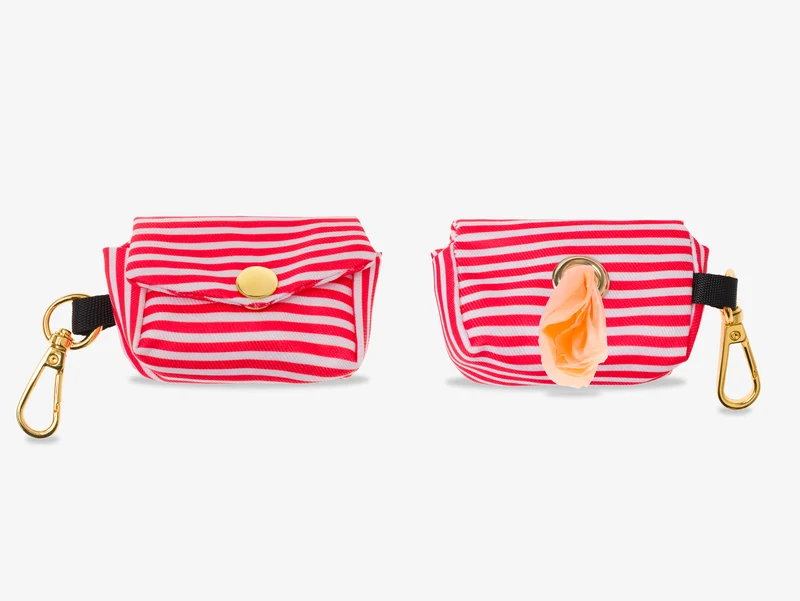 Pochette pour sacs à crottes rayée rouge et blanc