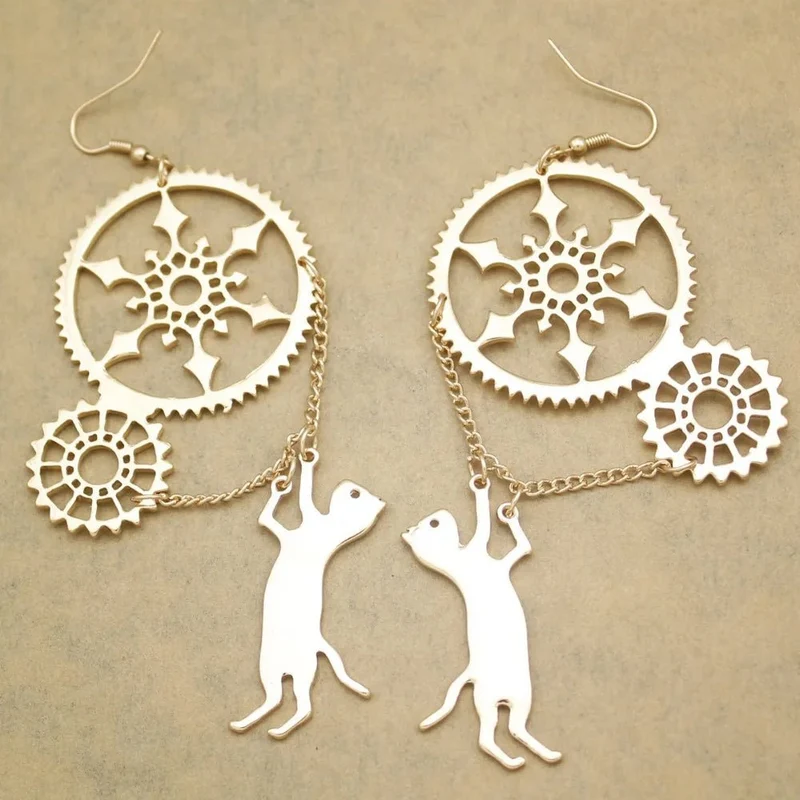 Boucles d'Oreilles Chat Steampunk