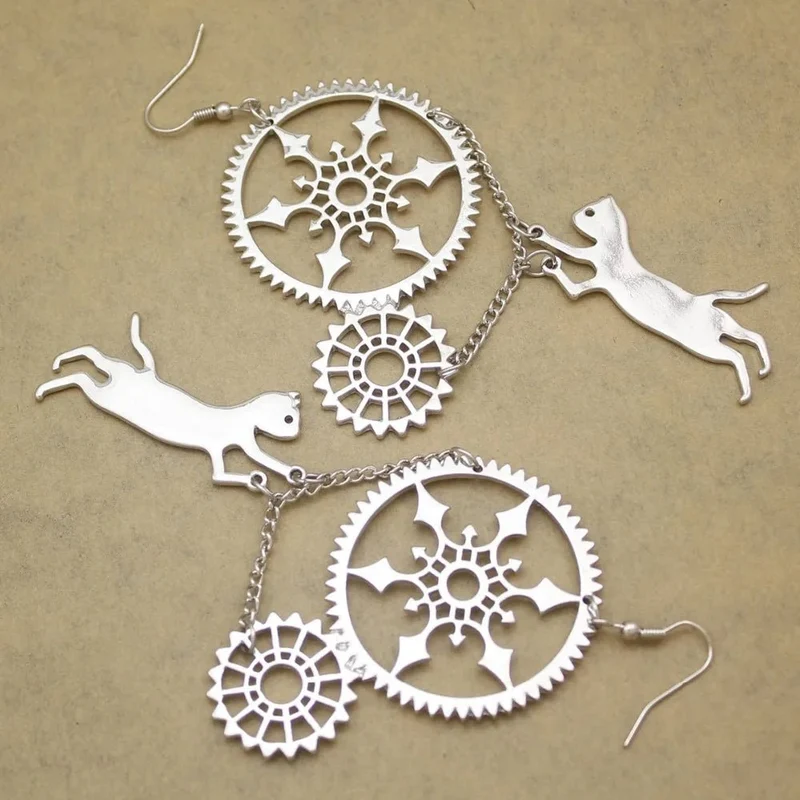 Boucles d'Oreilles Chat Steampunk