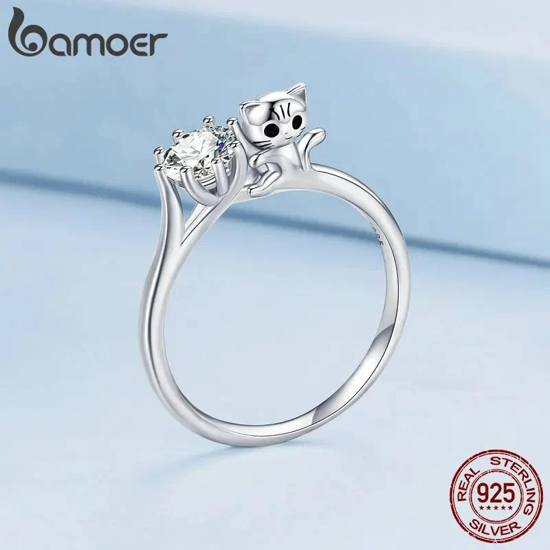 Bague Chat Éclatante Argent