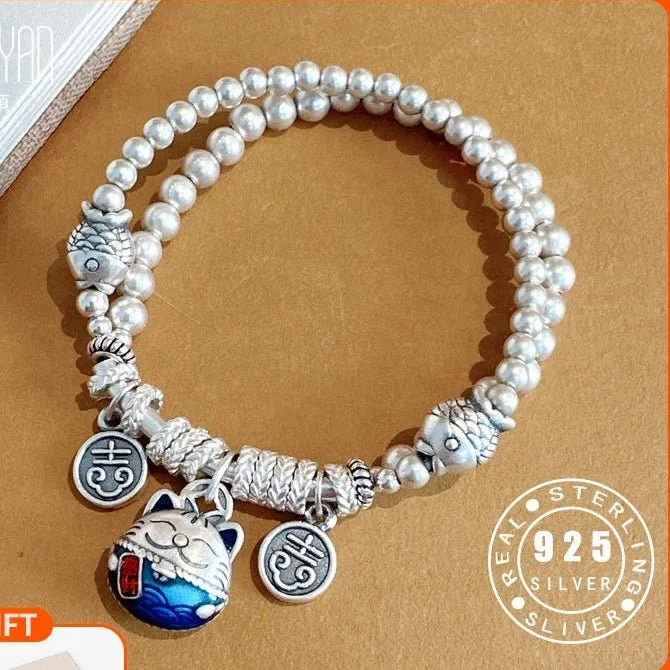 Bracelet Charme Chat Argent