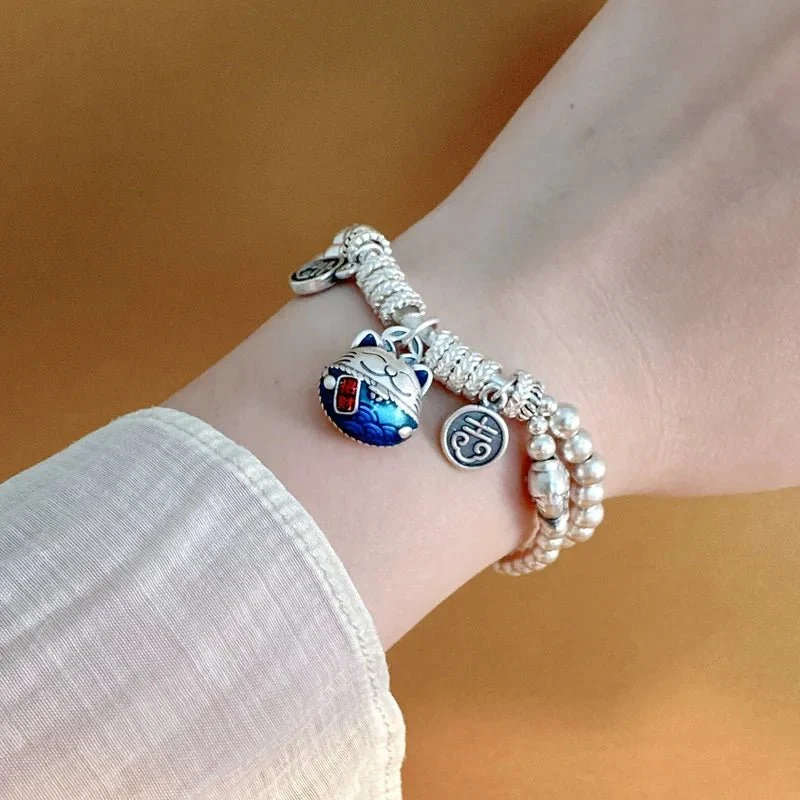 Bracelet Charme Chat Argent