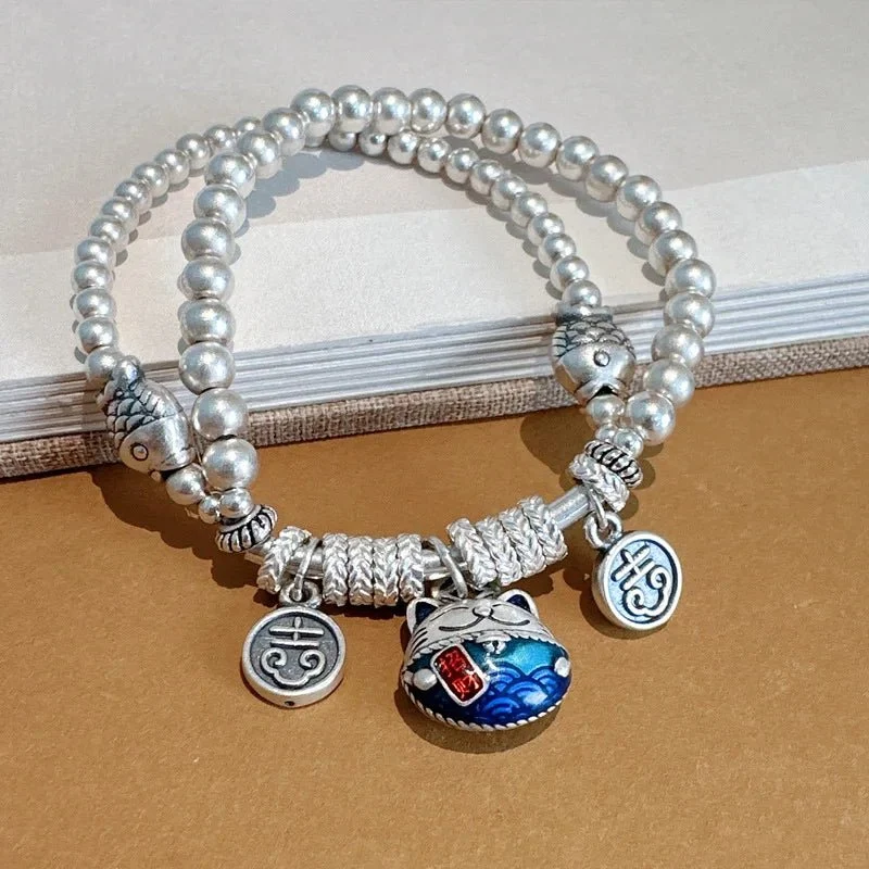 Bracelet Charme Chat Argent