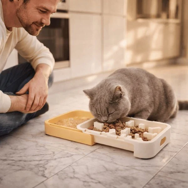 Gamelle anti glouton pour chat - Tiroir double fonction - SlideSlow™