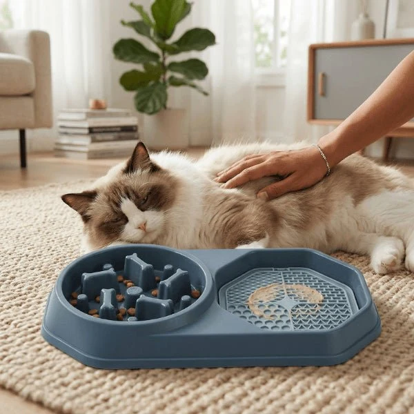 Anti glouton chat - Double fonction repas lent et léchage - DuoCalm™
