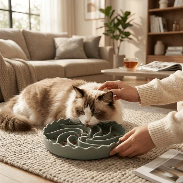 Gamelle pour chat glouton - Anti régurgitation en rosace - SpiraSlow™