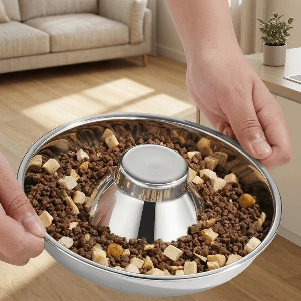 Gamelle glouton chat inox - Repas lent & apaisé - SlowPlow™