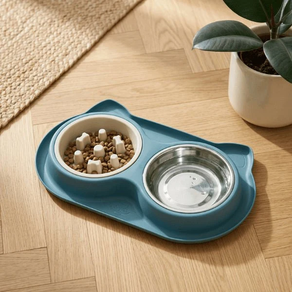 Gamelles anti glouton chat - Double repas lent complet - DuoSlow™