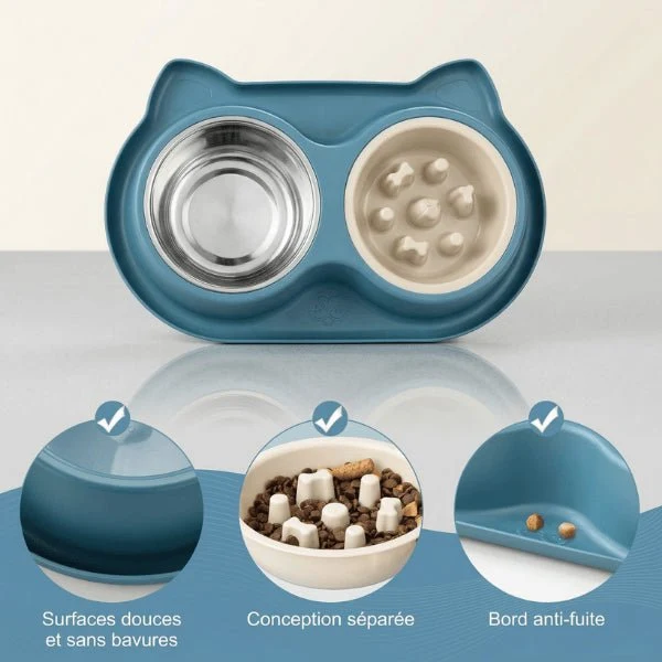 Gamelles anti glouton chat - Double repas lent complet - DuoSlow™